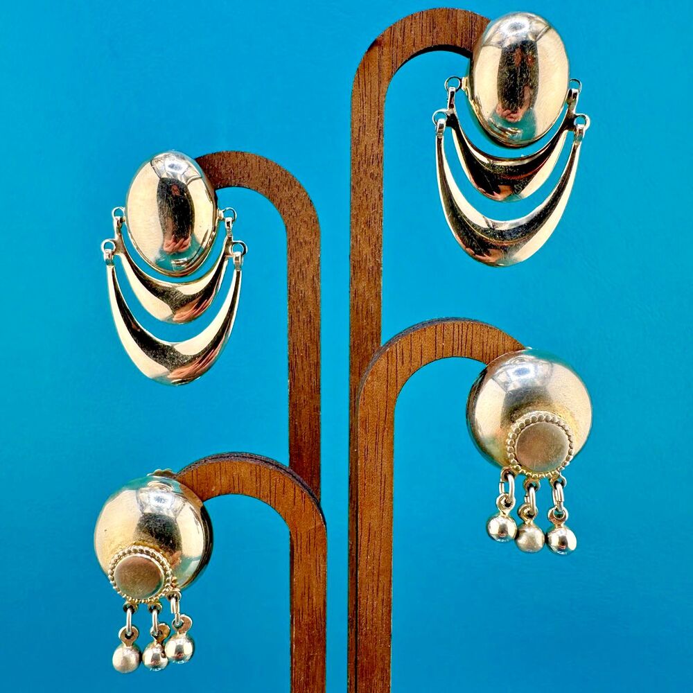 Vintage Earrings Lot Gold Tone Metal Dangle Clip On Screw Back Egyptian Revival